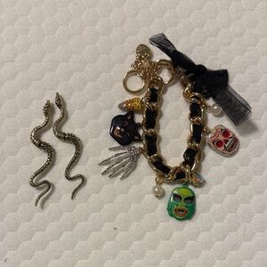 Betsey Johnson Halloween bracelet and snake earrings.